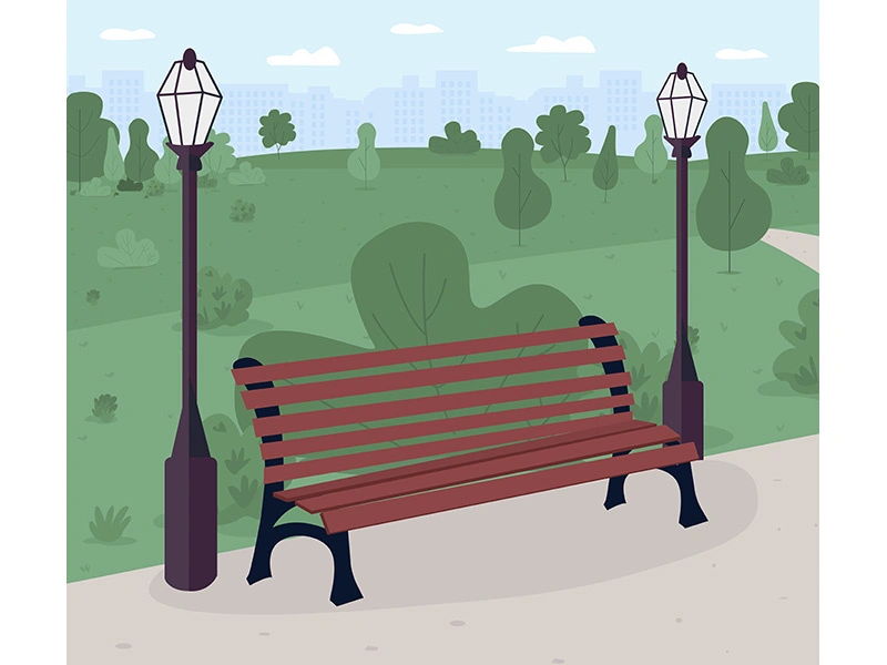 Park bench flat color vector illustration