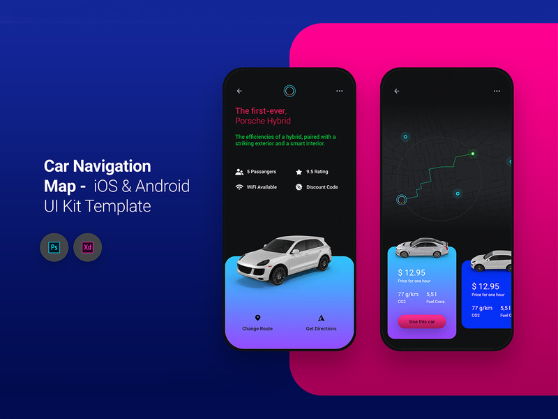 Car Navigation Map iOS & Android UI Kit