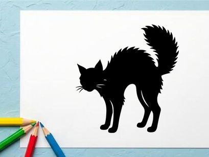 Silhouette of a Black Cat with Fluffy Tail in Side Profile