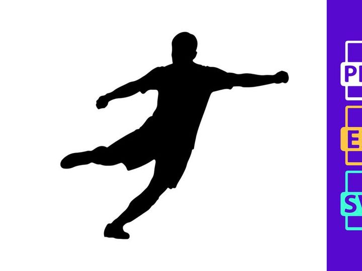 A black silhouette of a person kicking with dynamic movement and energy