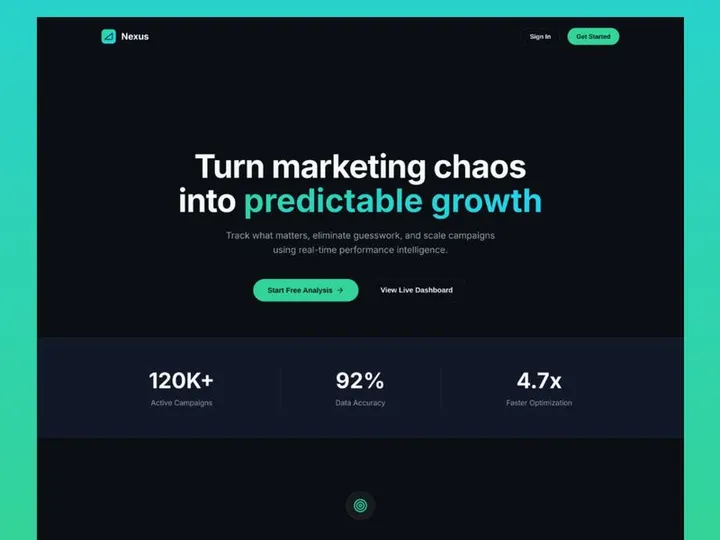 AI Marketing Analytics SaaS Landing Page UI Design | Dark Glassm