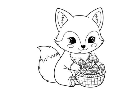 Cute fox holding mushrooms basket vector illustration