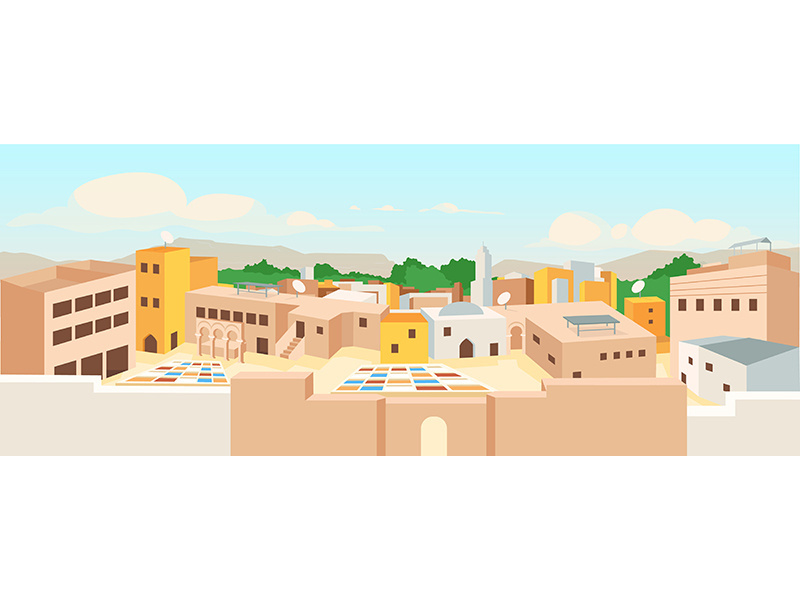 Ancient arab city flat color vector illustration