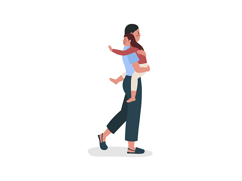 Woman with daughter leaves husband semi flat color vector characters