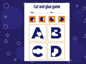 7 Pages Cut and glue game for kids with Alphabet. Cutting practice for preschoolers. Education paper game for children preview picture