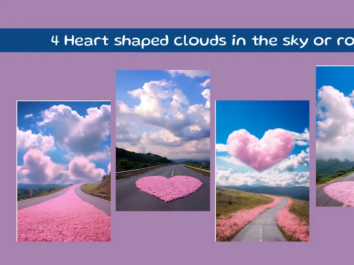 Heart shaped clouds in the sky or road