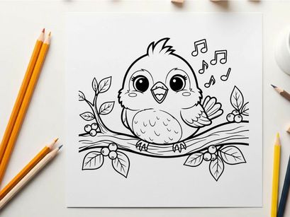 Cute singing baby bird with music notes vector illustration