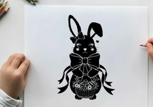 Silhouette of a cute bunny with a big bow