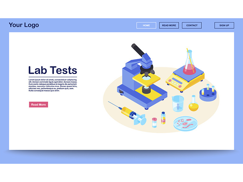 Lab tests webpage vector template with isometric illustration