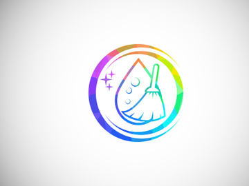 Low Poly Cleaning Service Logo Design Template, Cleaning Company Logo Sign Symbol. preview picture