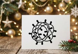 Black silhouette of tangled Christmas string lights isolated on a white background.