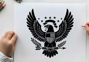 American eagle silhouette with shield and stars emblem