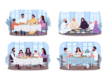 Traditional family dinners 2D vector web banner, poster set preview picture