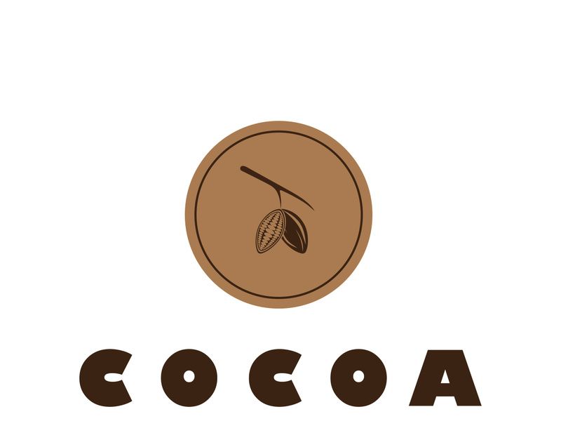 cocoa logo,cocoa bean,cocoa tree,cocoa branches and leaves,chocolate mix on white background,vintage,modern,simple,minimalist icon illustration template design vector