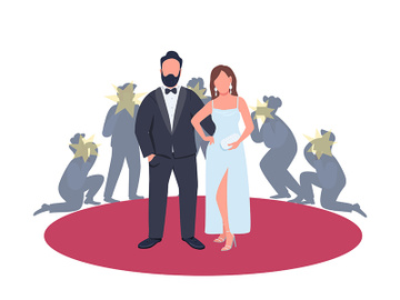 Actor and actress in fancy outfits posing on red carpet flat concept vector illustration preview picture