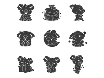 Cute koala kawaii character glyph icons set preview picture