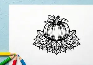 Pumpkin with autumn leaves for fall harvest or seasonal decor