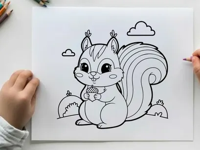 Cute squirrel eating nut cartoon vector illustration flat design