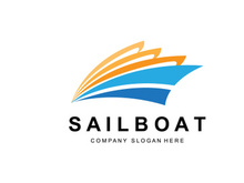 Sailboat Logo Design, Fishing Boat Illustration, Company Brand Vector Icon
