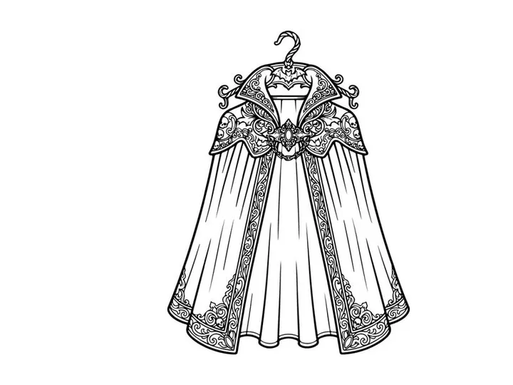 Cape pengantin putih elegan dengan sulaman bunga yang tergantung di gantungan. Jubah pernikahan mewah dengan desain floral untuk hari spesial sang pengantin.