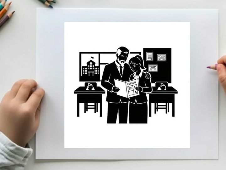 Silhouette of business people reviewing documents in office setting