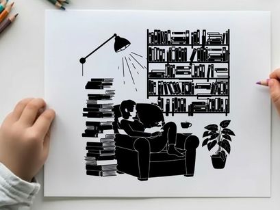 Silhouette of a person sitting in a cozy reading nook