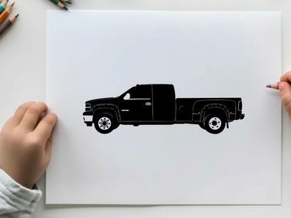 Silhouette of a pickup truck against a white background