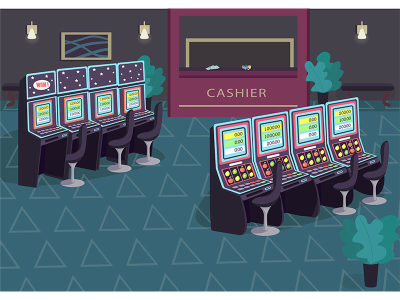 Slot machine row flat color vector illustration