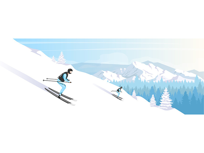 Ski resort holiday flat color vector illustration