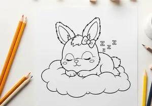 Cute sleeping bunny with zzz vector illustration