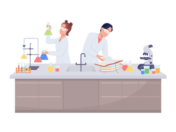 Students doing chemical experiment semi flat color vector characters preview picture