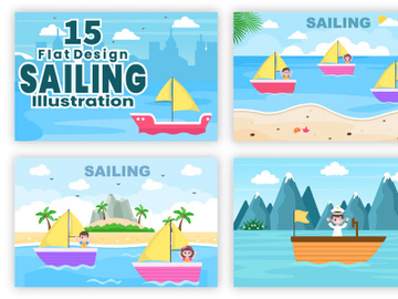 15 Sailing Boat with Sea or Lake View Illustration preview picture