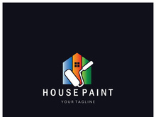 logo icon illustration house paint with a blend of brushes and rollers for house wall paint design, minimalist house, painting, interior, building, property business, wallpaper, vector concept