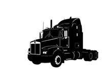 Silhouette of a large semi truck with sleeper cabin