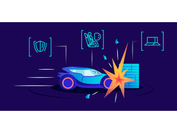 Driverless car crash test flat color vector illustration preview picture
