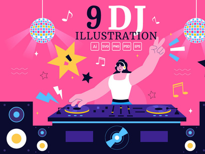 9 Nightlife Club DJ Vector Illustration