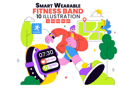 10 Smart Wearable Fitness Band Illustration