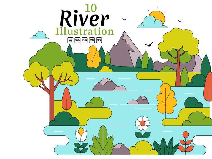 10 River Landscape Illustration