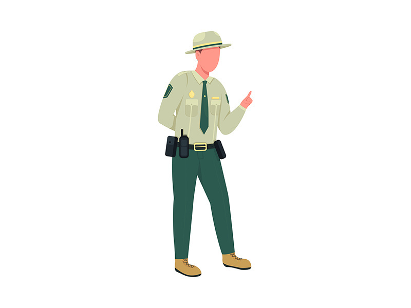 Environmental police male officer flat color vector faceless character