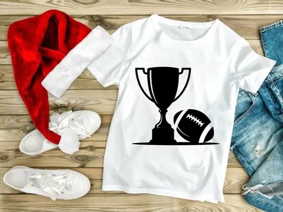 American football championship trophy and ball graphic