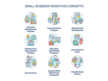 Small business incentives concept icons set preview picture