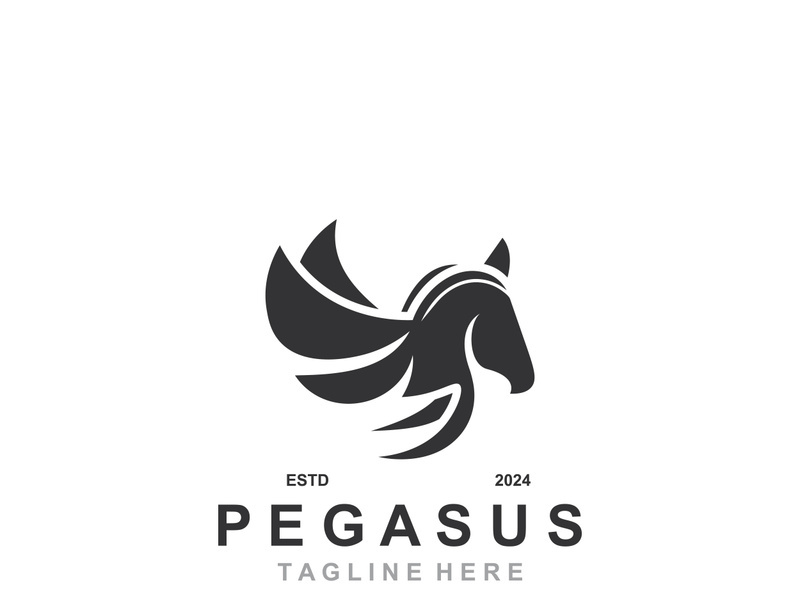 Pegasus horse Logo minimalist, Line art, Modern simple mascot, Mystic premium emblem