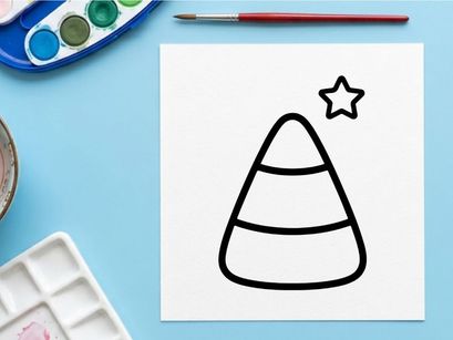 Candy corn icon with a star. Minimalist Halloween candy vector illustration.
