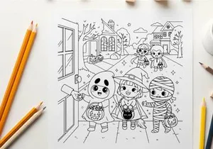 Halloween kids trick or treat vector illustration flat design