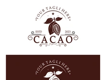 cocoa logo,cocoa bean,cocoa tree,cocoa branches and leaves,chocolate mix on white background,vintage,modern,simple,minimalist icon illustration template design vector