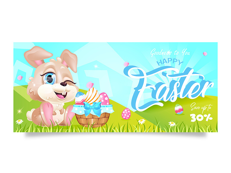 Happy Easter sales banner flat vector template
