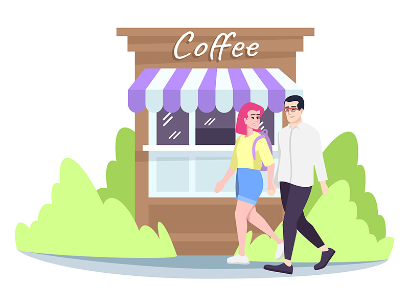 Couple walking on street flat illustration