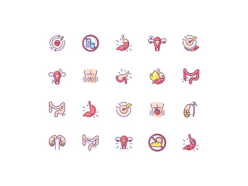 Stomach pain RGB color icons set preview picture