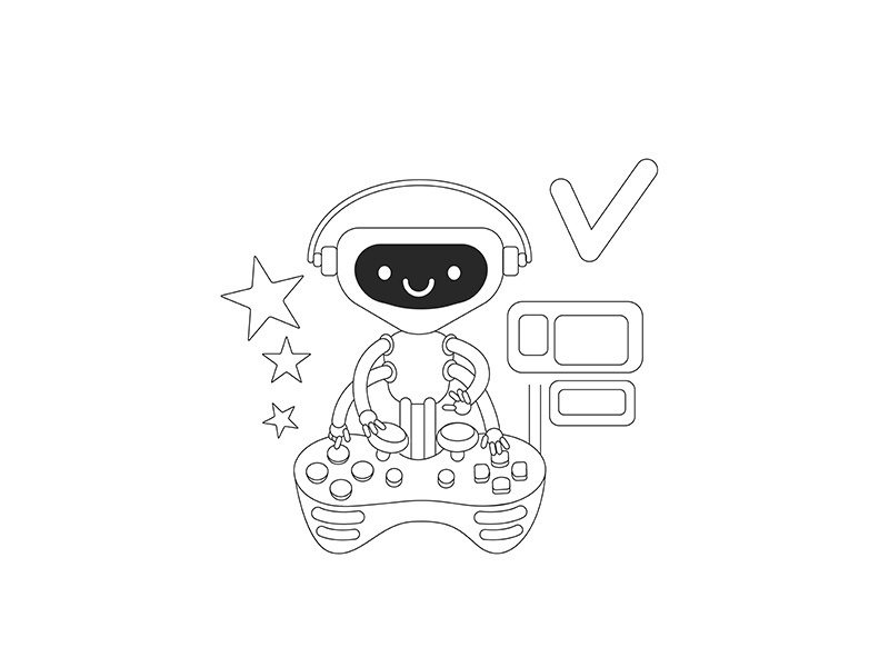 Video game bot thin line concept vector illustration