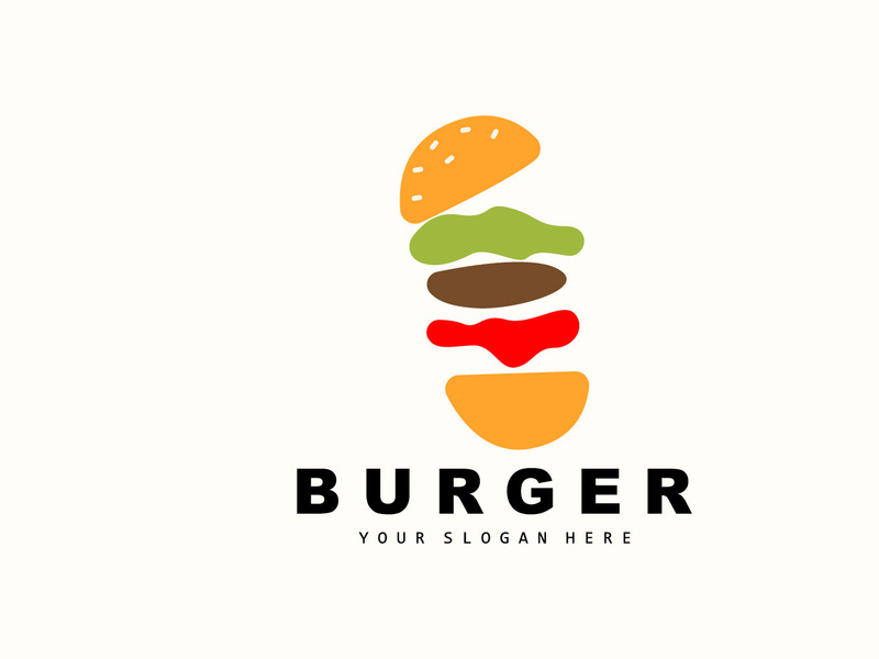 Burger Logo, Fast Food Design, Bread And Vegetables Vector, Fast Food Restaurant Brand Icon Illustration